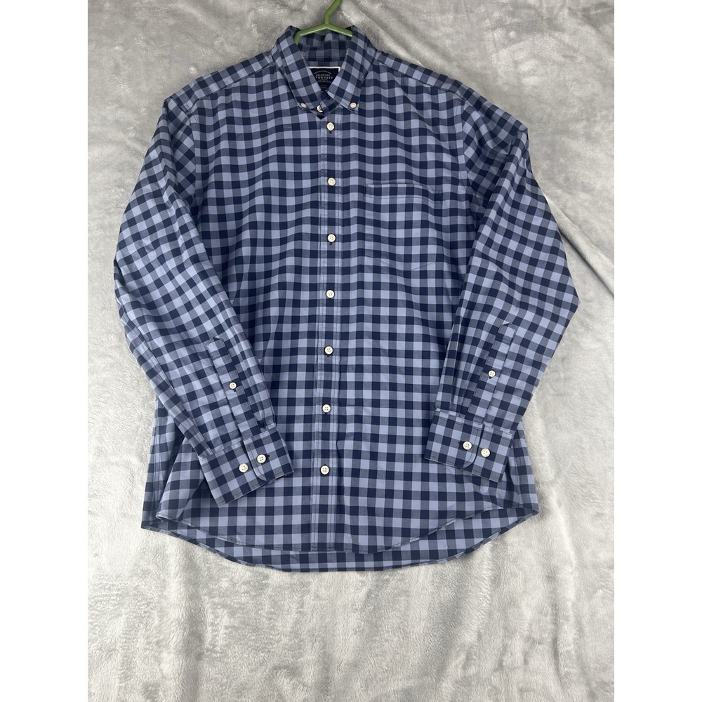 CHARLES TYRWHITT MENS SHIRT‎ Large  SLIM FIT NON-IRON BLUE CHECKED PLAID